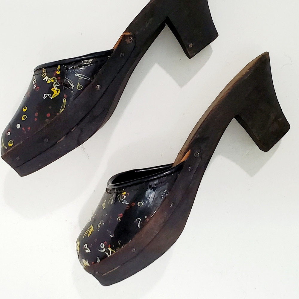 Vtg Wood/Leather Mule Style Mini Shoe Home Decor - Picture 5 of 8